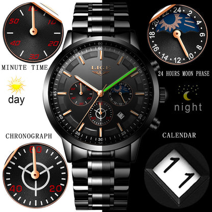 Men's Fashion Waterproof Moon Quartz Business Sports Watch