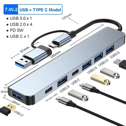 PowerLink Pro – 8-in-2 USB + Type-C Hub Station