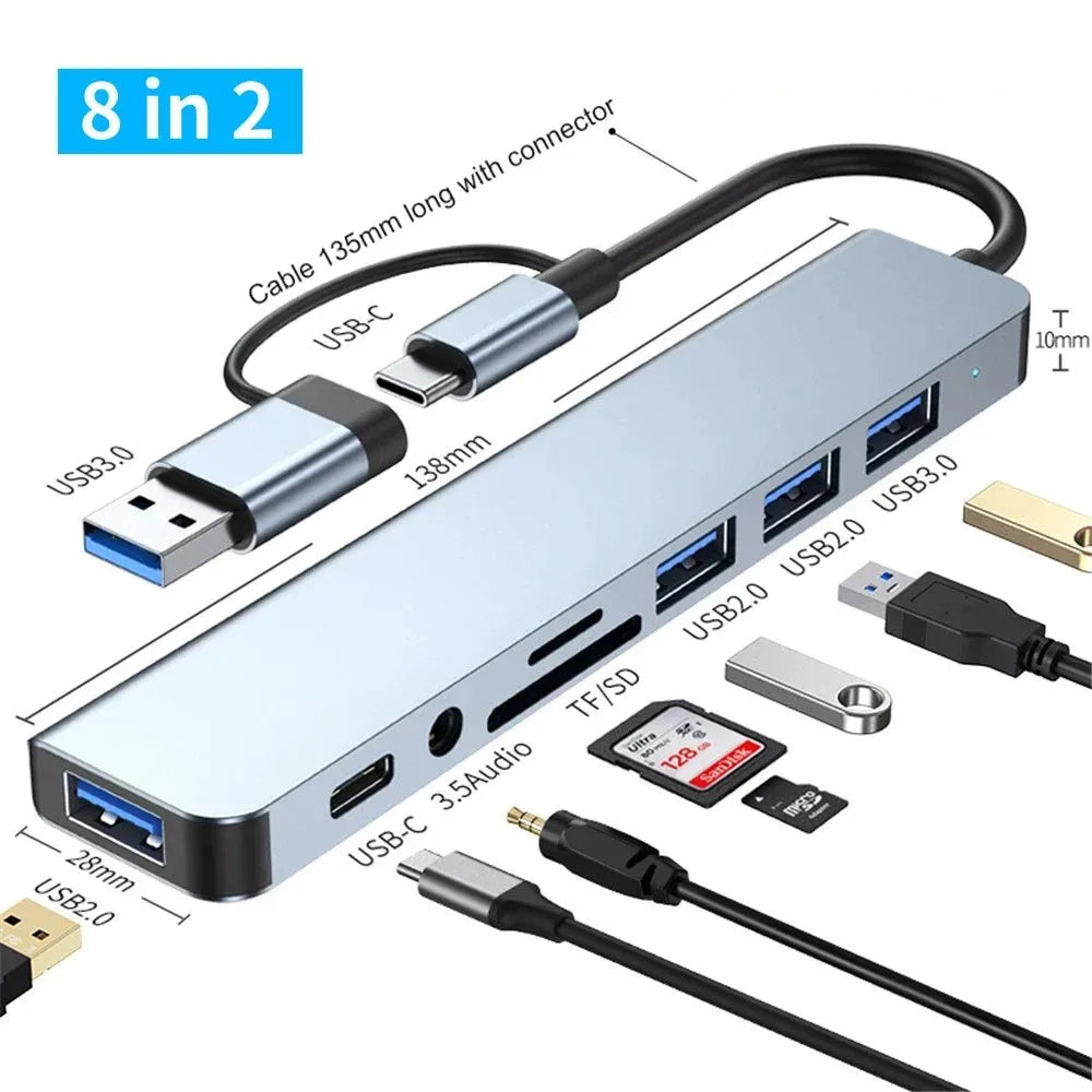 PowerLink Pro – 8-in-2 USB + Type-C Hub Station